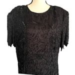 Vintage 80’s 100% Silk Jet Black Beaded Stunning Tiered Skirt Dress. Size 1X Photo 2