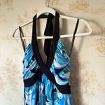 Vintage Y2K Dressbarn blue white black retro floral paisley halter mini dress Size 6 Photo 4