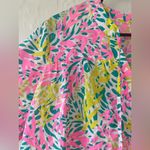 Mud Pie  Women’s Swim Cover Up Palm Print Green & Pink Pom-Pom Tassel Size Medium Photo 1