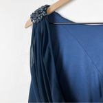 Tadashi Shoji Full Length Embellished Shoulder Open Back Gown Dress in Navy Photo 6