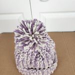 Crochet Handmade Chunky Ribbed Beanie Cream Purple Pompom Warm Hat Cap Photo 4