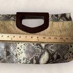 Nicole Miller  Straw Wood Handle Snap Closure Clutch Photo 5