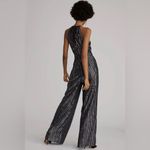 Anthropologie Maeve by  Disco Halter Wide Leg Metallic‎ Striped Jumpsuit Size 8 Photo 4