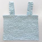 Petersyn New Smocked Ruffle Strap Tami Top Aqua Blue White Stripe Photo 2
