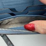 Michael Kors Studded Snake Embossed Zip Around Wristlet Blue Silver Accents Photo 8