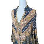 Free People  Blue Gold Magic Mystery Tunic Small Oversized Bell Sleeve Bohemian Photo 7