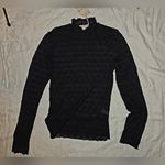 Hem & Thread  Midnight Black Lace Textured Long Sleeve Blouse Photo 1