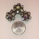 Vintage Brass Tone & AB Rhinestone Brooch Shoulder Pin Photo 1