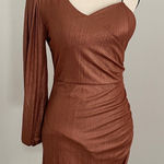 Venti6 Metallic Copper Long‎ Sleeve Dress Medium One Shoulder Asymmetrical Party Brown Photo 0