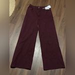 Mango  cotton pleated front wide leg jeans in dark maroon NWT $88 Photo 6