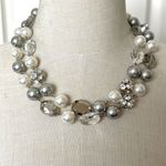 Silver tone faux grey pearl rhinestone long necklace Photo 0