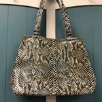 Faux snake print black white‎ shoulder tote bag purse 11” x 9” Photo 0