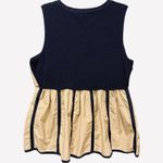 Anthropologie  MOTH‎ Darcy Peplum Navy / Tan Knit Cotton Sleeveless Vest Sz Small Photo 3