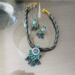 Ethnic Indian Necklace & Earrings Set – Turquoise Crystal Design Blue Photo 6