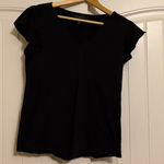 White House | Black Market  Fitted V Neck T Shirt Small Solid Short Sleeve Gathered Photo 0