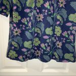 Fossil  Navy/Green Floral Print Scoop Neck Blouse Medium Photo 5