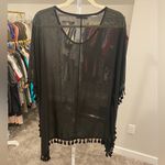 Adreamly Sheer Black Tassel Trim Swim Cover Photo 2