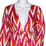 Talbots  Linen Swim Cover Up Pink Orange White Chevron‎ Print Deep V-Neck Photo 3