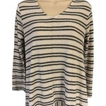 Altar'd State Womens Waffle Knit Oversized V- Neck Raw Hem Striped Top Size Small Photo 0