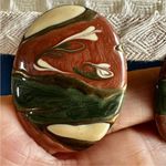 Vintage 80's Retro oval Painted Earrings Photo 4