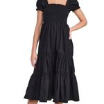 OPT Black Square Neck Puff Sleeve Smocked Tiered Midi Dress Womens Size S Photo 0