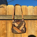 Fossil  MULTICOLOR PATCHWORK CROSSBODY BROWNS/TAN leather purse hobo lines fall Photo 2