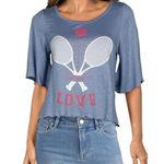 Chaser Women's Love Tennis Linen Blend Jersey Flousy 3/4 Angle Tee Blue Size S Photo 0