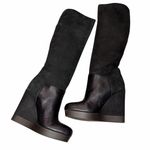 Vince Black Suede & Nubuck Leather Vivian Wedge Tall Boots Shoes size 6 Photo 4