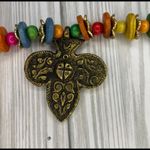 WOOD bead 10 inch Set matching necklace & earrings RETRO BOHO HIPPIE. NWT Gold Photo 1