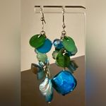 Colorful Teal Abalone | Sea Glass Dangle Earrings Blue Photo 1