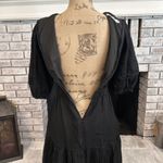 Puff Sleeve Deep V Neck Midi Dress Tiered A Line Small Goth, Voodoo, Cottagegoth Black Photo 2