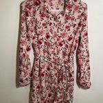 Button Down Shirt Dress Light Pink Rose Floral Belted Size M Photo 1