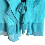 Dialogue  Turquoise Ruffle Leather Jacket Photo 10