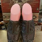 Free People new  Women 6.5 Leather Slip On Mule Shoe Taupe Laser Upper FLAT Block Photo 2