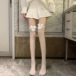 White Bow Thin Light Smooth Over The Knee Socks Women's Stockings‎ One Size Photo 8