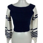 Forever 21 Small Off Shoulder Striped Balloon Sleeve Cropped Knit Sweater Top Photo 0