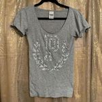 PINK - Victoria's Secret Y2K  Gray Holographic Sequin Bling Crest T Shirt XS Photo 0