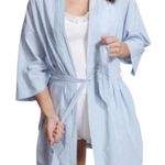 Victoria's Secret Kimono Robe Womens L Light Blue Belted Lightweight Cotton Photo 0