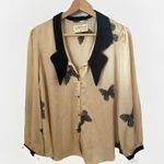 Vintage Blouse Satin Buttoned Gold Black Butterfly Print Sleep Top Chic Stylish Size undefined Photo 0