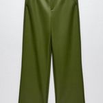 ZARA  FAUX LEATHER FULL LENGTH HIGH WAIST TROUSERS PANTS GREEN SIZE XS NEW Photo 11