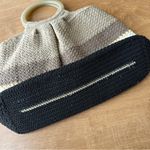 Liz Claiborne Vintage Woven Top Handle Handbag, Black/Tan Beach Bag Photo 8