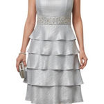 David's Bridal Elegant Silver Tiered Ruffle Cocktail Dress 14 Mother of Bride Photo 0