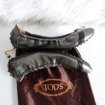 Tod's  Grey Silver Leather Black Buckle Cap Toe Ballerina Flats Photo 2