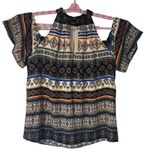 Lily Black Tunic Short Flutter Sleeves Cut out Shoulder Multi Paisley Sz M Size M Photo 0