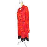 Ny&c red flowing dress with black lace hem and tie neck! Nwt Red Size L Photo 3