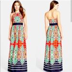 Eliza J Print Crêpe de Chine Halter Maxi Dress Navy Combo Paisley - 4 EUC Photo 1