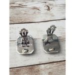 Nine West Vintage Clip On Earrings Large Silver Tone with Distressed Silver Gem Photo 3