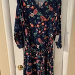 Croft & Barrow 3X Midi Dress Floral Belted Blue Stretch Work Boho V-neck New Photo 4