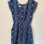 Pink Rose Women’s Blue Aztec Bohemian Print Pocket Short Sleeve Mini Dress Small Photo 0