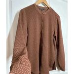 Adrianna Papell Women M Camel Brown Leaf Pint Long Sleeve Blouse Professional Photo 5